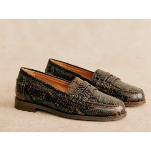 Sezane Andrea Brown Python Print Leather Loafers EU 38 / US 7 - Picture 1 of 13